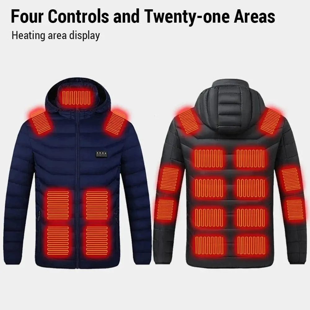 Electric Heated Cotton Jacket Four Control 21 Zone Heating Jacket Battery Powered Winter Coat Constant Temperature Warming