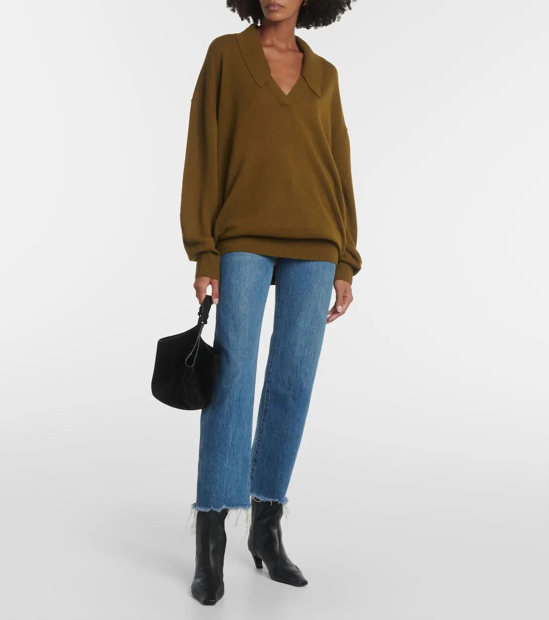 Elsia Khaite Oversized Cashmere Polo Sweater, Green