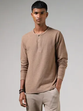 ETA Beige Henley Neckline Slim-Fit T-Shirt