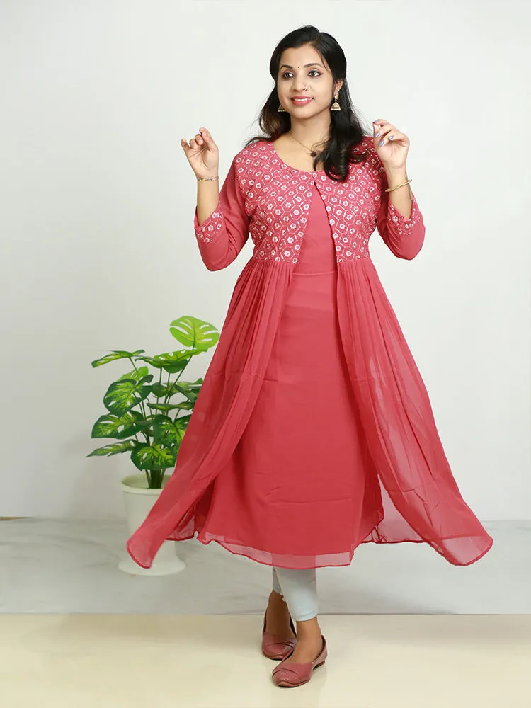 Ethereal Elegance: Georgette Maternity Dress with Flare Overcoat - Only ₹813