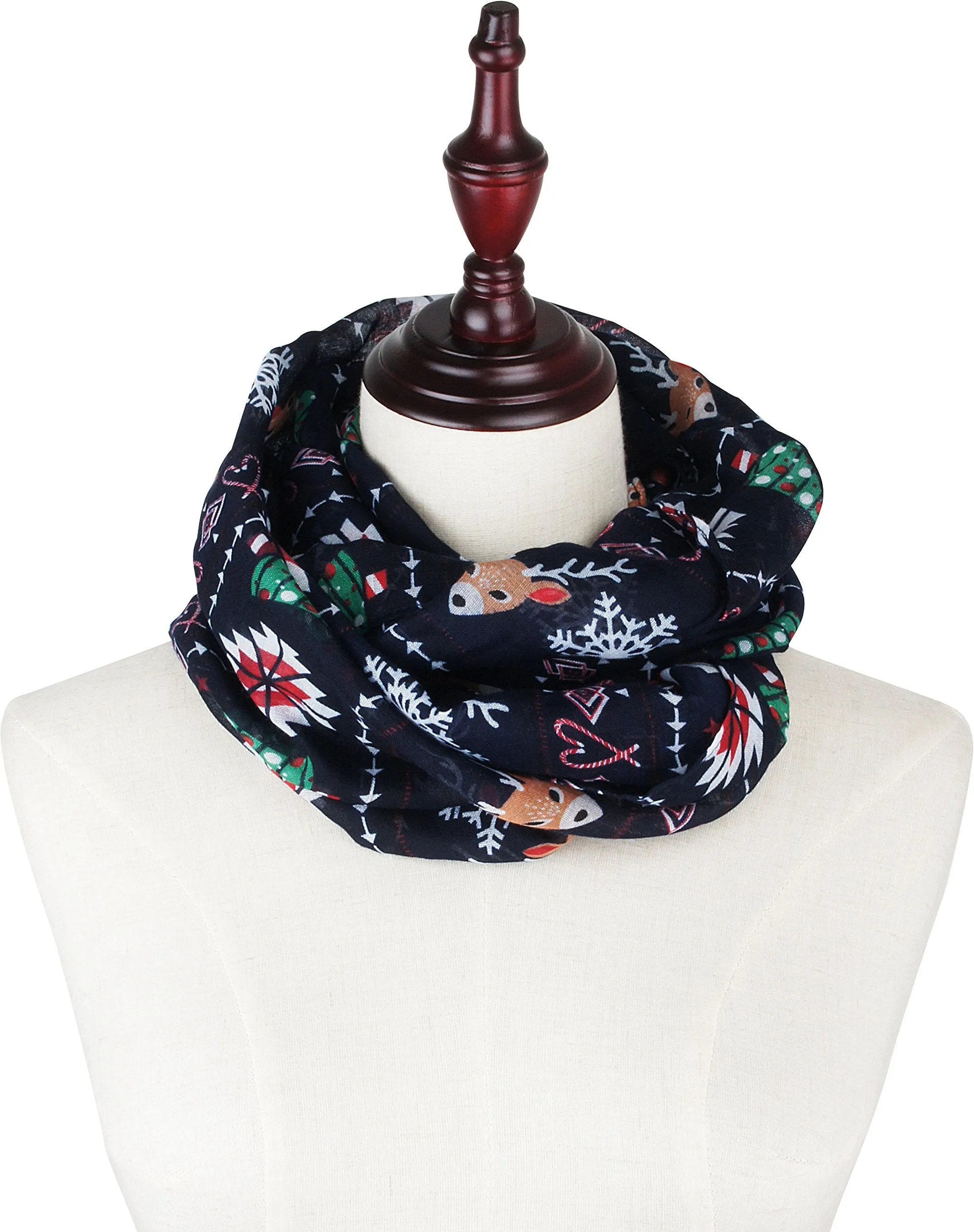 Fall Winter Soft Lightweight Sheer Infinity Christmas Scarf for Women