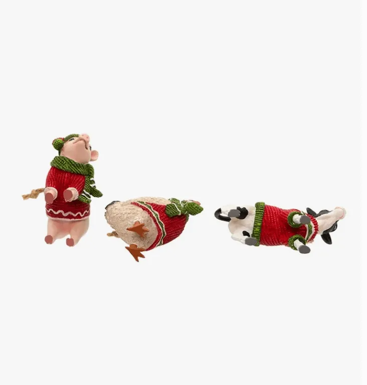 FARM ANIMALS W/SWEATER and SCARF Ornaments Pig,Cow, Chicken Kurt Adler