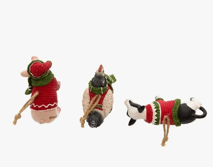 FARM ANIMALS W/SWEATER and SCARF Ornaments Pig,Cow, Chicken Kurt Adler