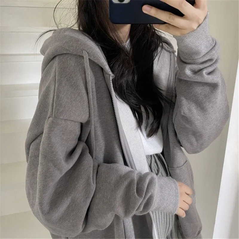 Fashionkova  Loose Zip Up Hoodies Women Grunge Punk Hooded Jackets Y2k Clothes Autumn Winter 2022 Vintage Letter Print Sweatshirts Overcoat