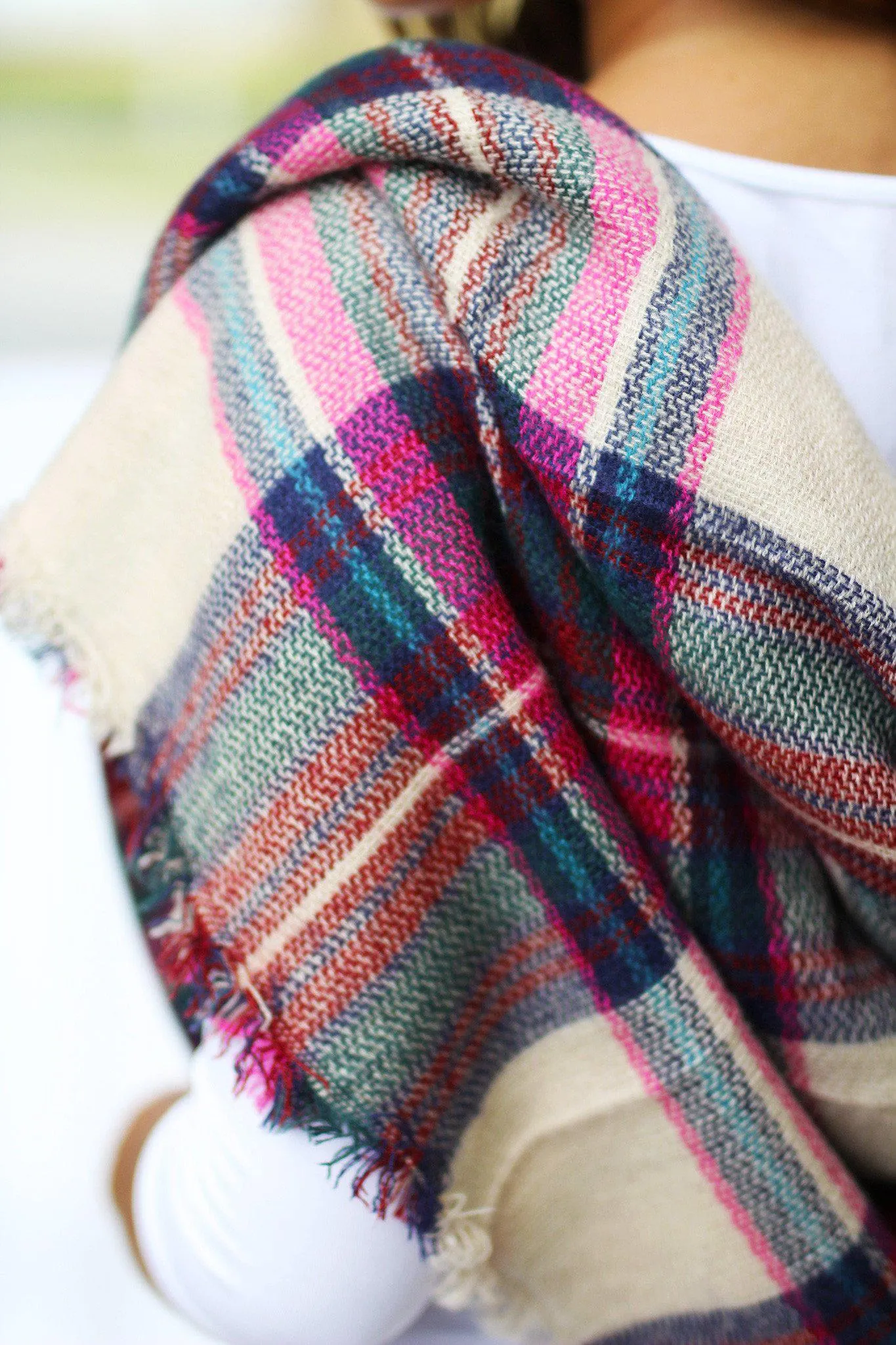 Fuchsia Plaid Blanket Scarf