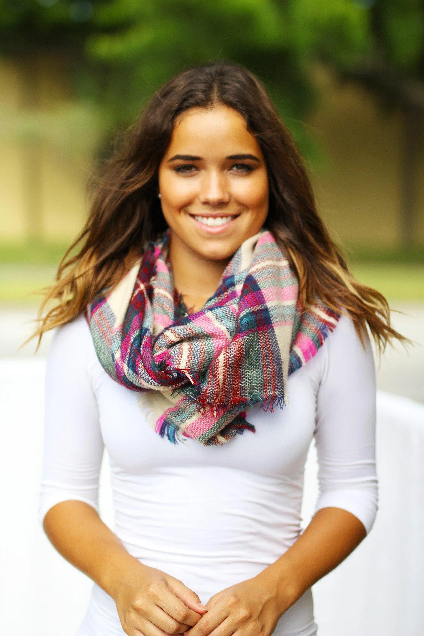 Fuchsia Plaid Blanket Scarf