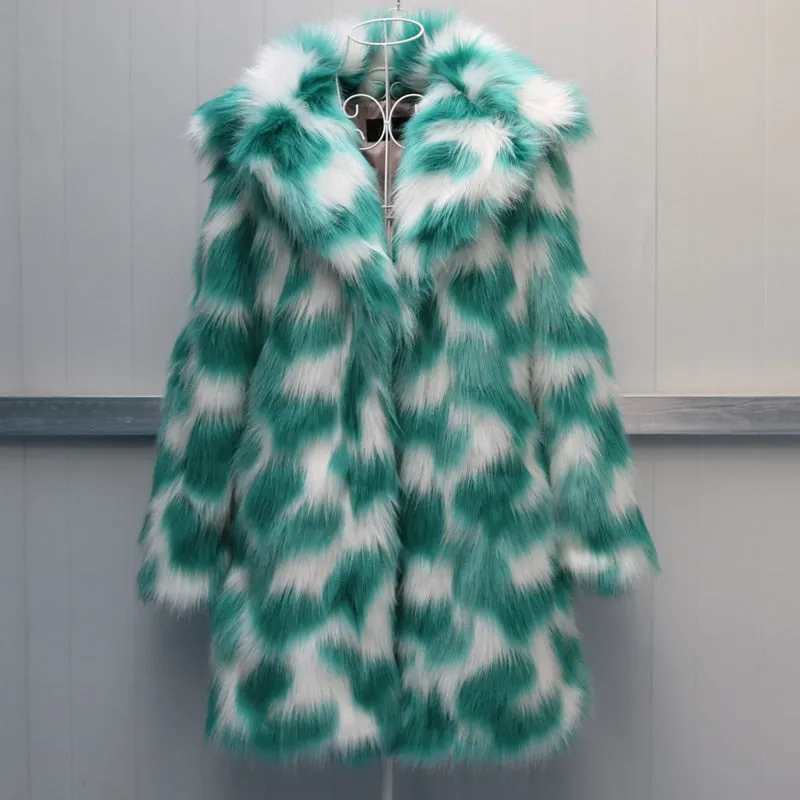 Full Size Faux Fox Fur  Mid Long Trench Coat