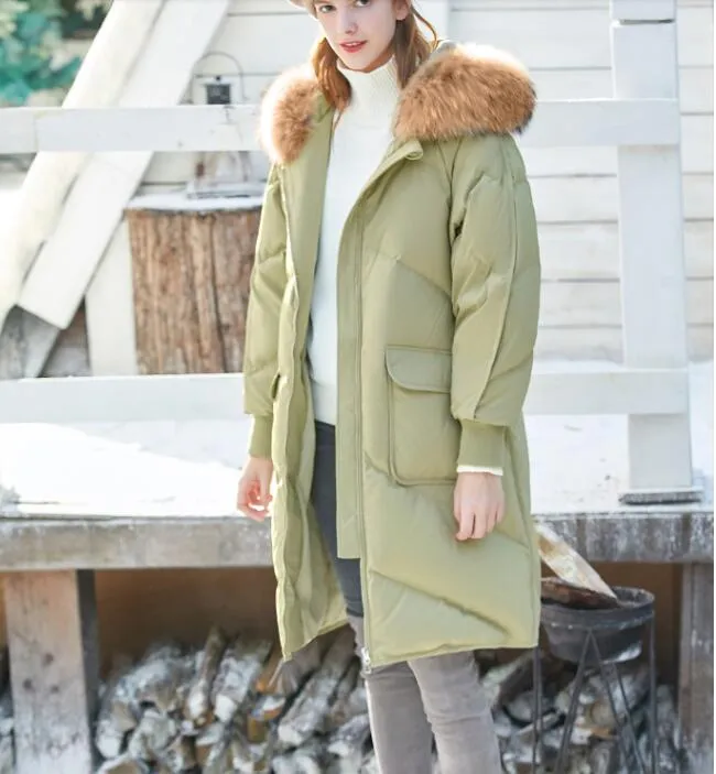 Fur Trim Women Winter Loose Plus size Side Pockets Down Jacket Women Down Coats Any Size