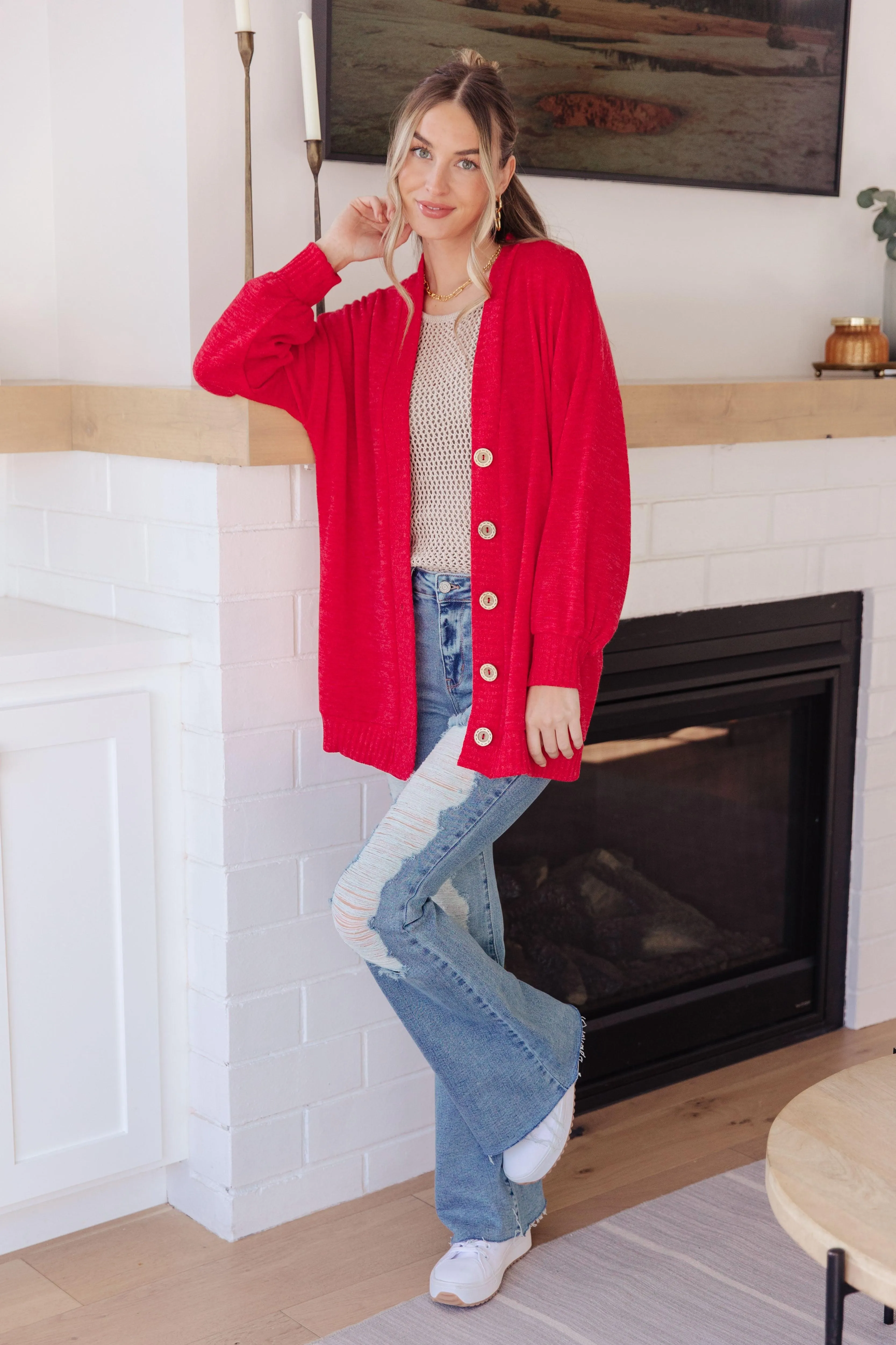 GeeGee Red Button Down Cardigan