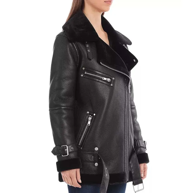 Genuine Best Winter Sheepskin Oversized Faux Shearling Biker Jacket