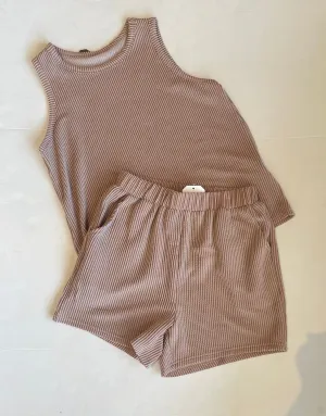 Georgina Ribbed Taupe Tank And Short Set