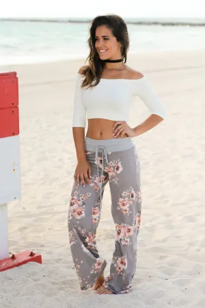 Gray Floral Pants