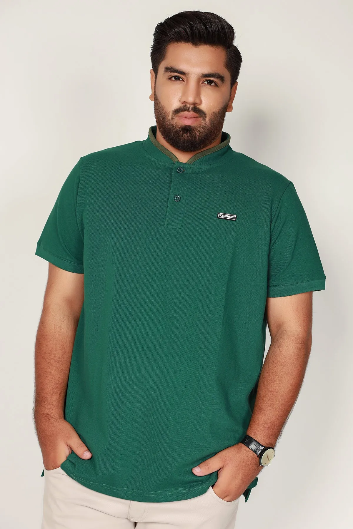 Green Mandarin Collar Polo Shirt (Plus Size) - S22 - MP0101P