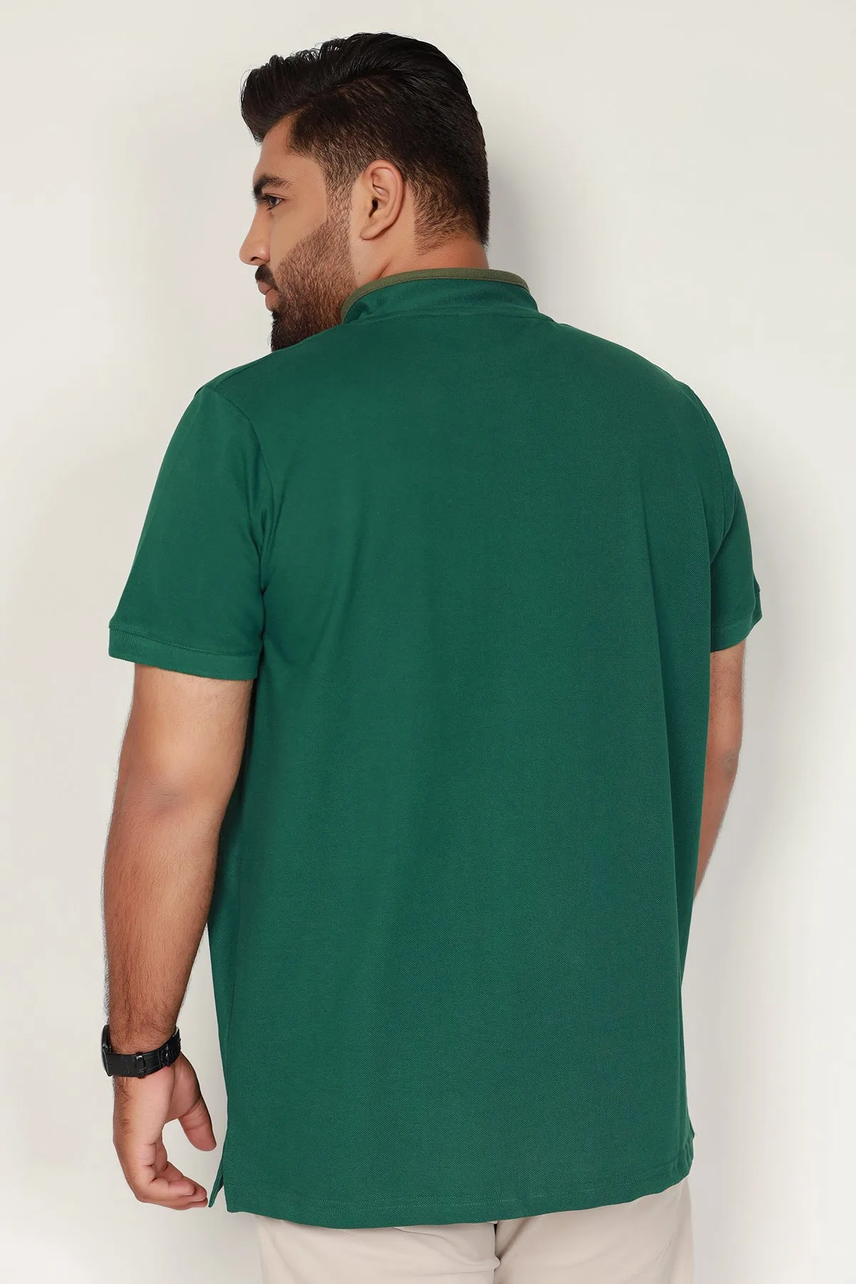 Green Mandarin Collar Polo Shirt (Plus Size) - S22 - MP0101P