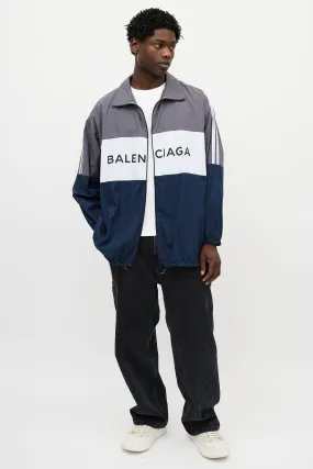 Grey & Multicolour Logo Striped Track Jacket