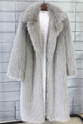 Grey Overcoat Artificial Wool Faux Fur Coat