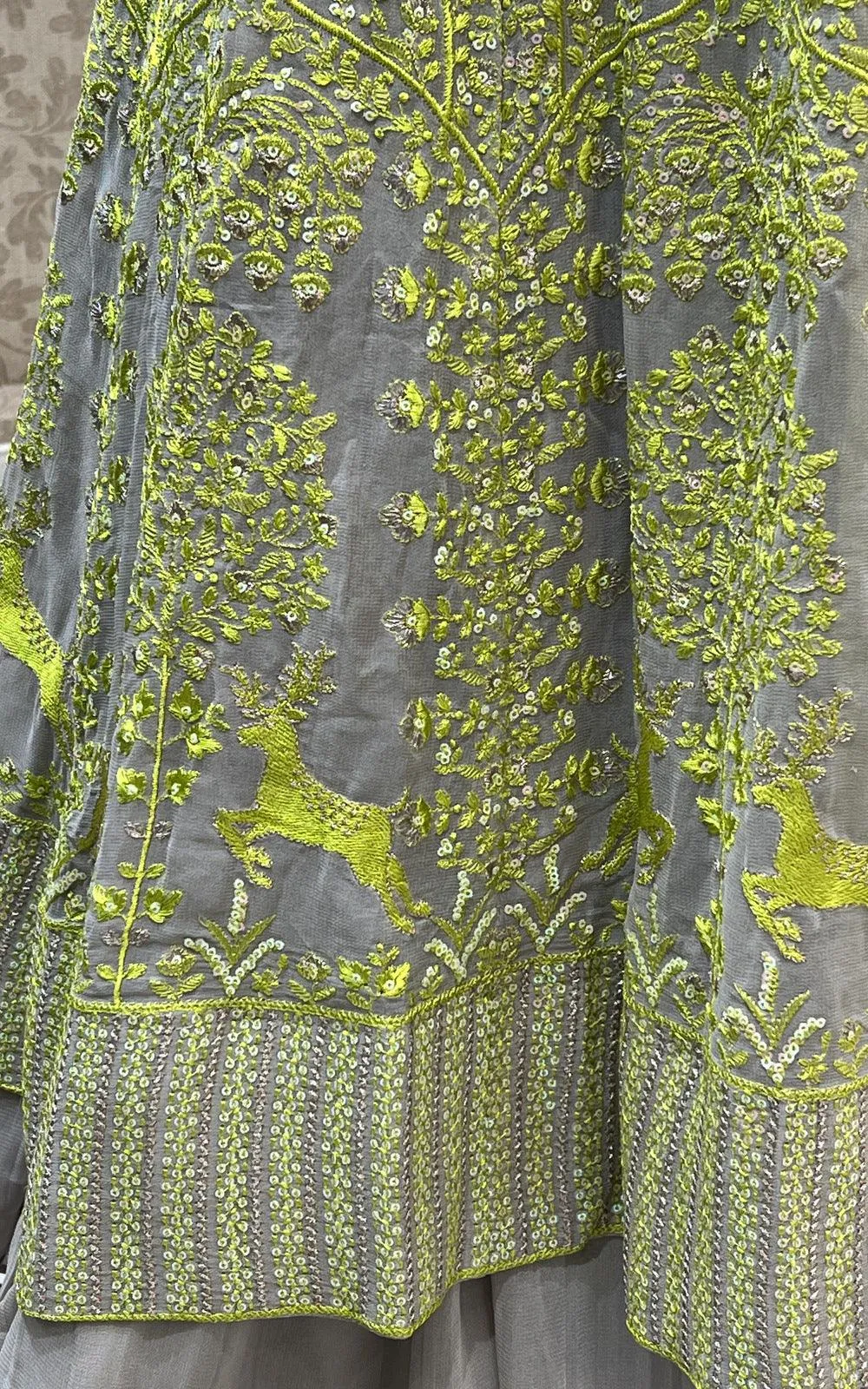 Grey Thread, Sequins and Beads work Long Overcoat Styled Floor Length Anarkali Suit