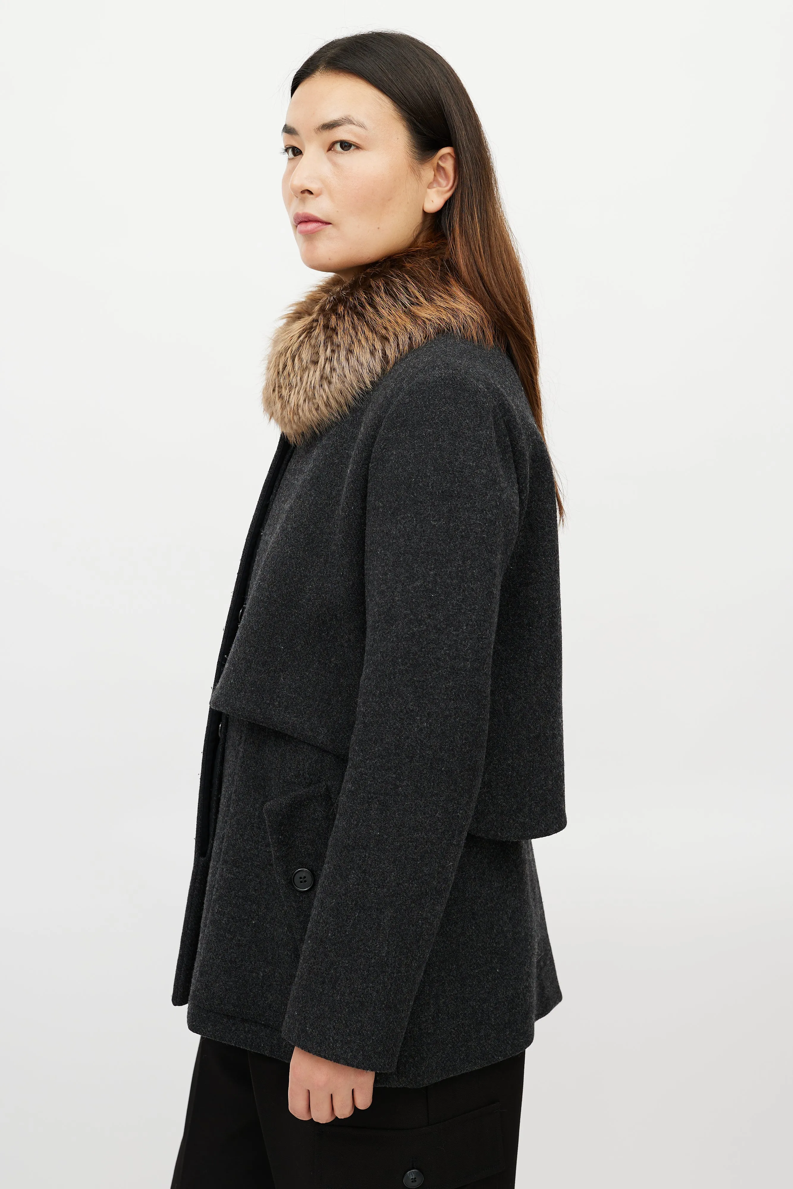 Grey Wool Fur Coat