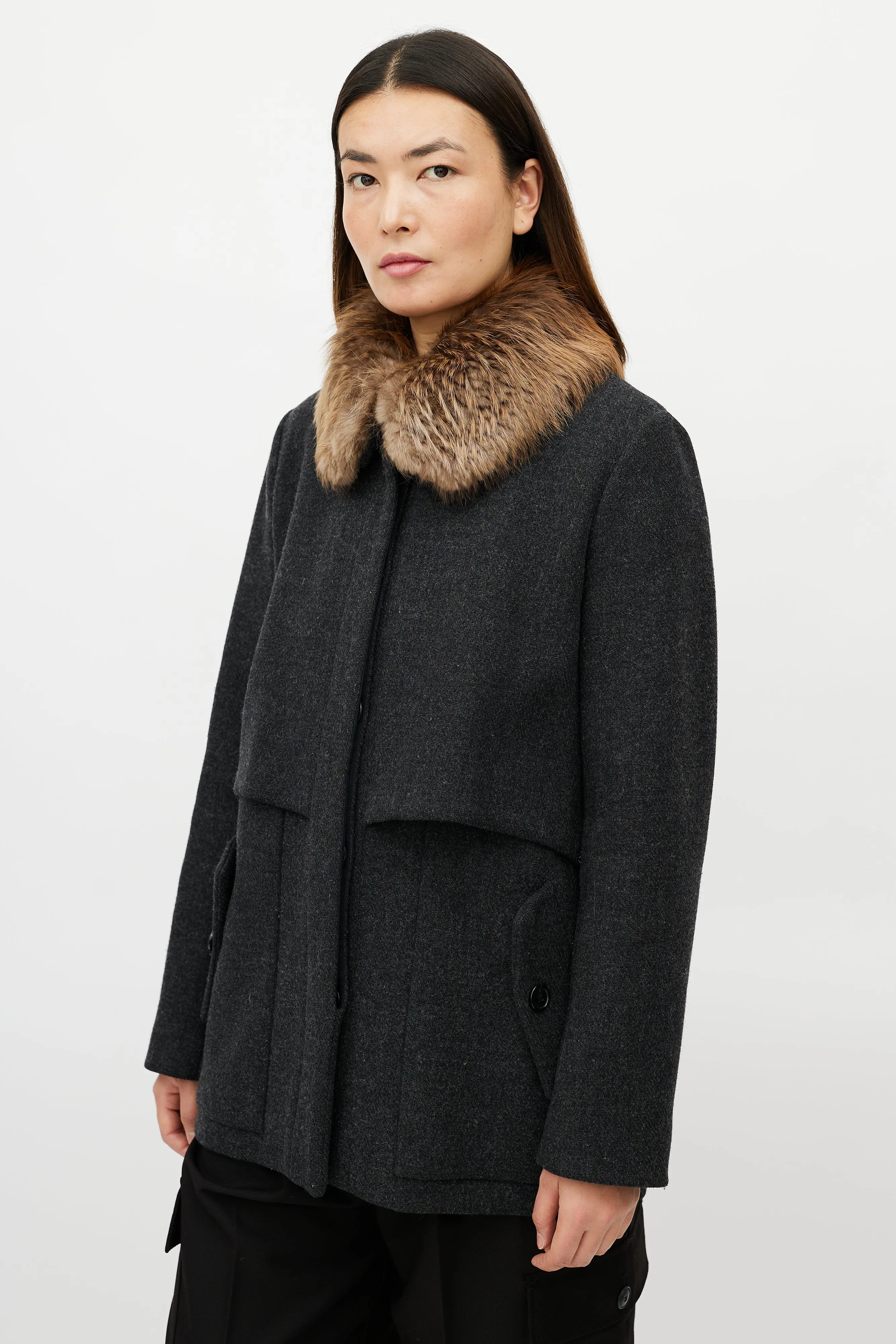 Grey Wool Fur Coat