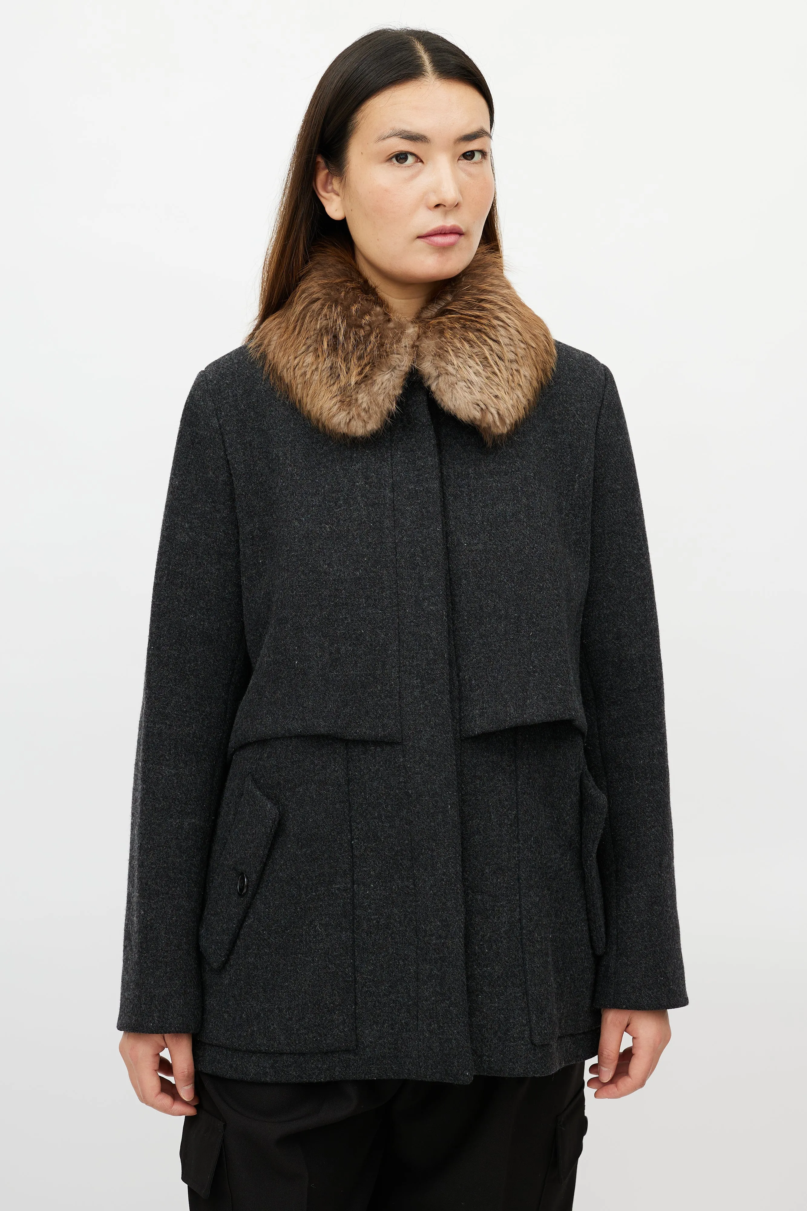 Grey Wool Fur Coat