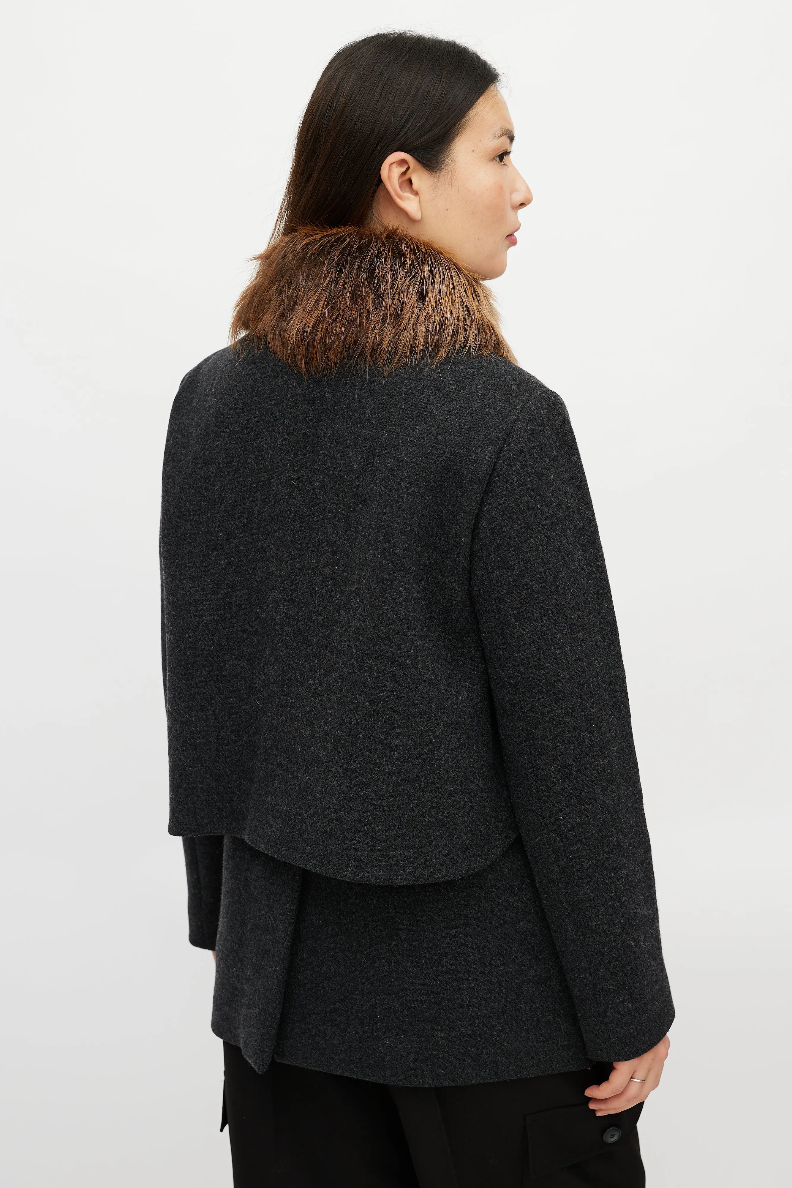 Grey Wool Fur Coat