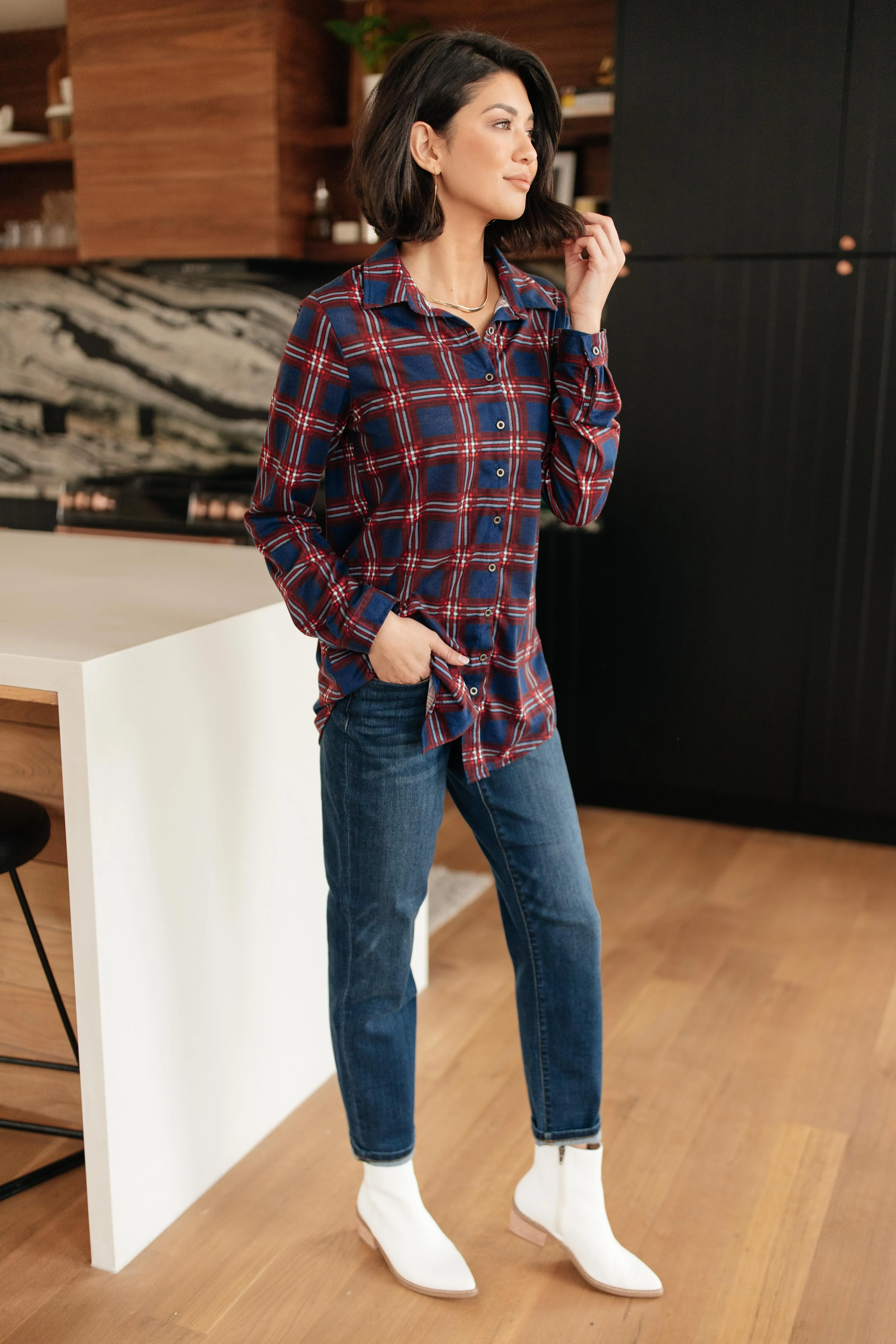 Grid Girl Button Down Top