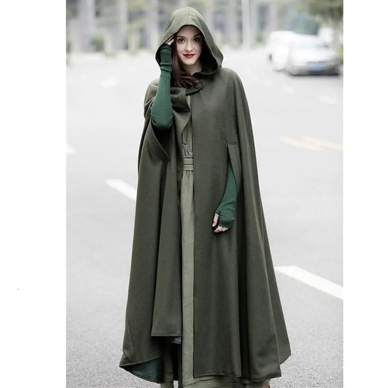 Halloween Joskaa Medieval Gothic Hooded Cloak Thin Coat Women Vintage Vampire Devil Capes Viking Pirate Robes Overcoat Halloween Cosplay Costumes