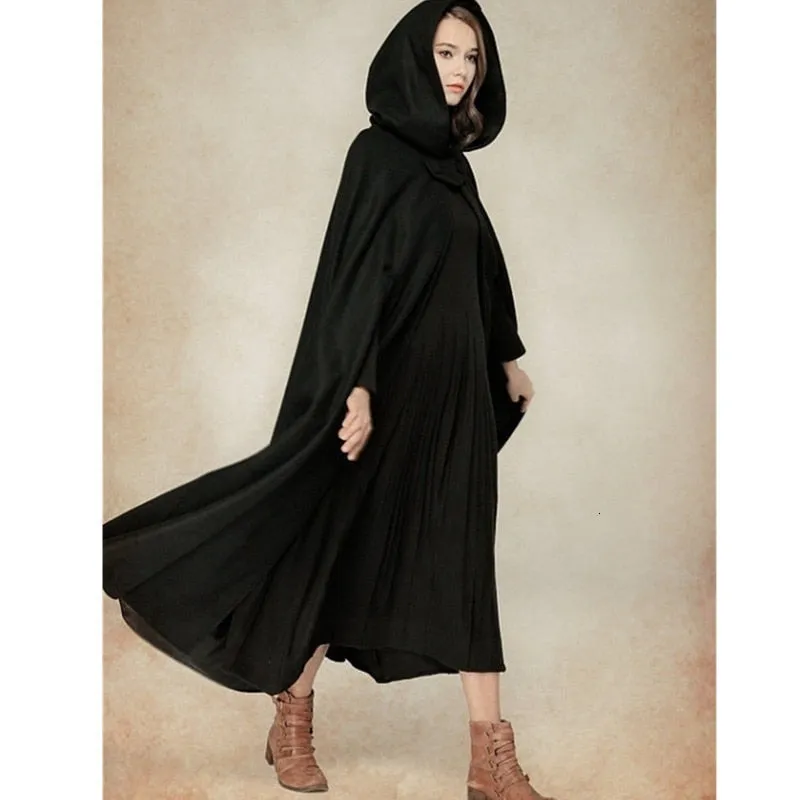 Halloween Joskaa Medieval Gothic Hooded Cloak Thin Coat Women Vintage Vampire Devil Capes Viking Pirate Robes Overcoat Halloween Cosplay Costumes