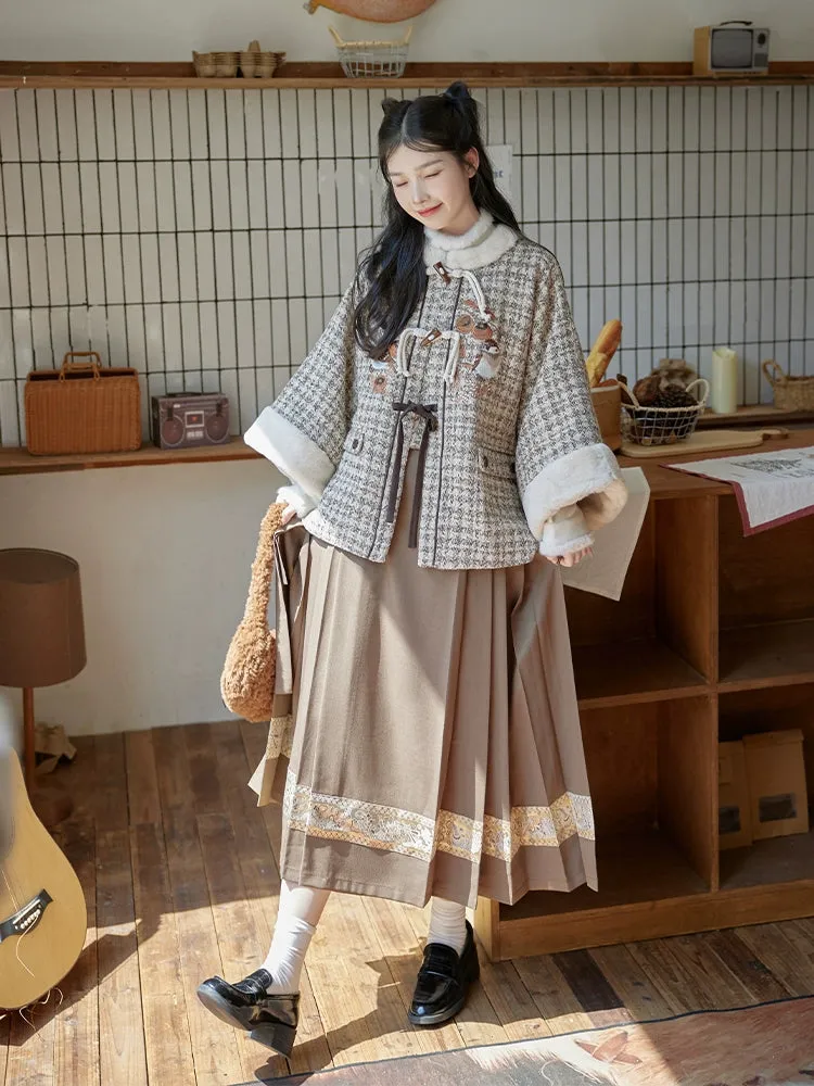 Haoshi Fashi 好柿发生 Good Things Happening Modern Ming Fangling Square Collar Coat & Midi Mamian Skirt Set