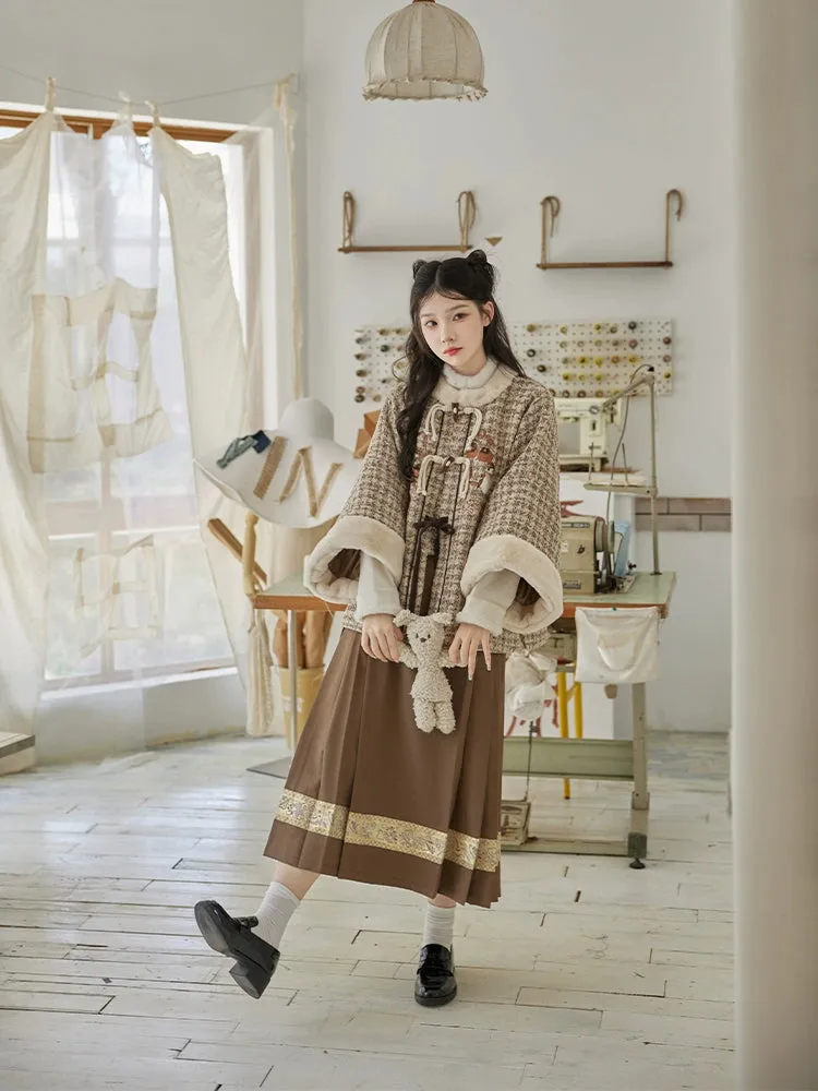 Haoshi Fashi 好柿发生 Good Things Happening Modern Ming Fangling Square Collar Coat & Midi Mamian Skirt Set