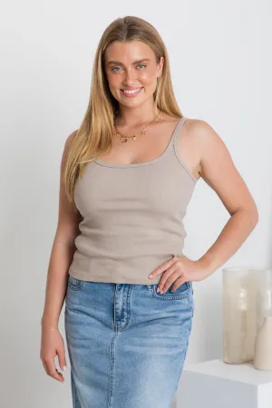 Harley Ribbed Tank Top - Taupe