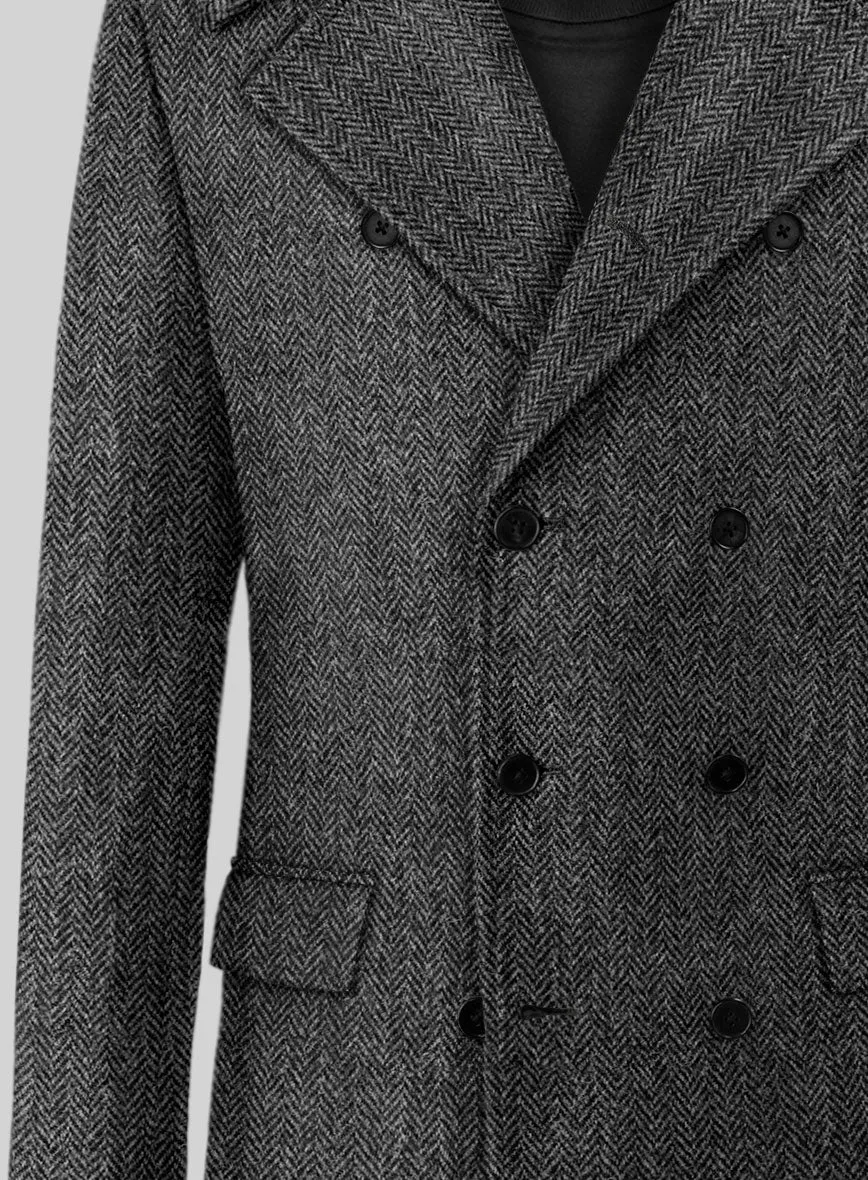 Harris Tweed Dark Gray Herringbone GQ Overcoat