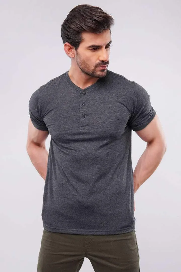 Henley T-Shirt - Charcoal Grey