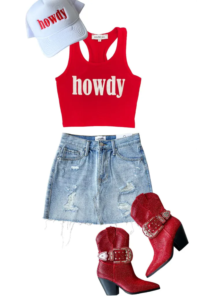 Howdy Fitted Cropped Rodeo Tank Top