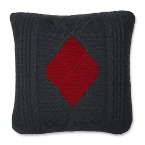 Indoor Christmas Cable Argyle Charcoal/Red 18-inch Throw Pillow