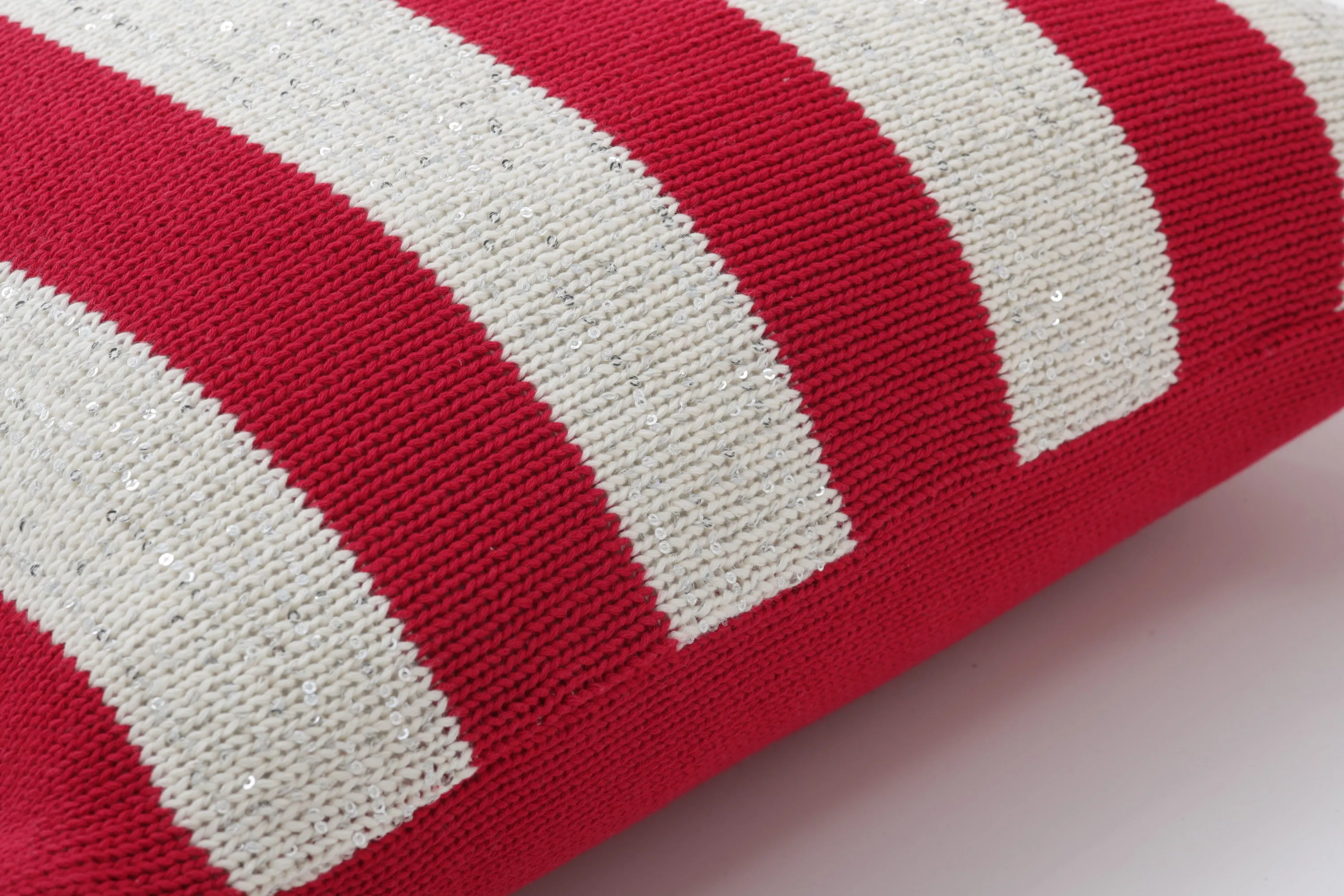 Indoor Red and Cream Horizontal Stripe Sequin 18.5-inch Throw Pillow