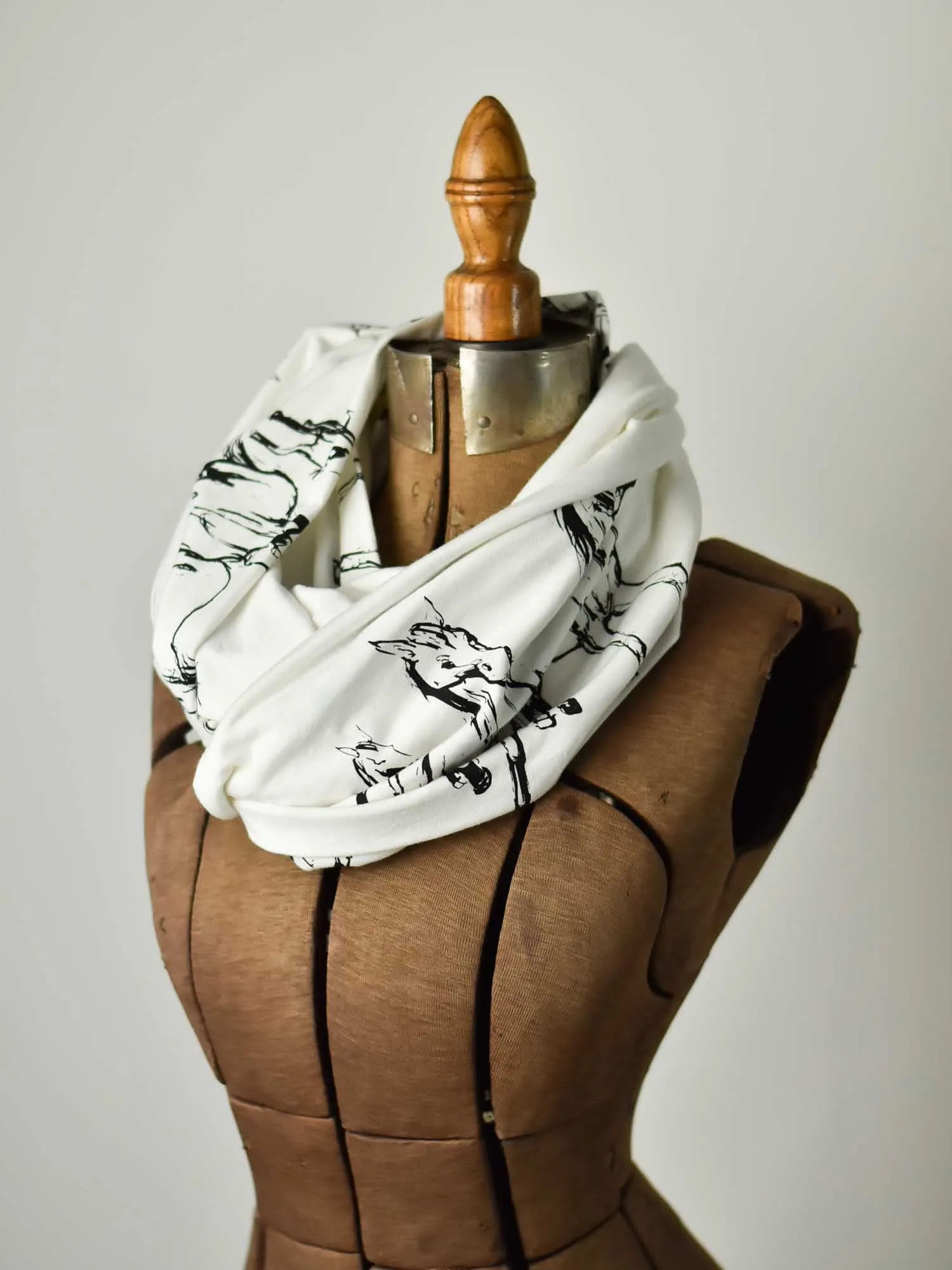 Infinity Scarf - Ivory Horses