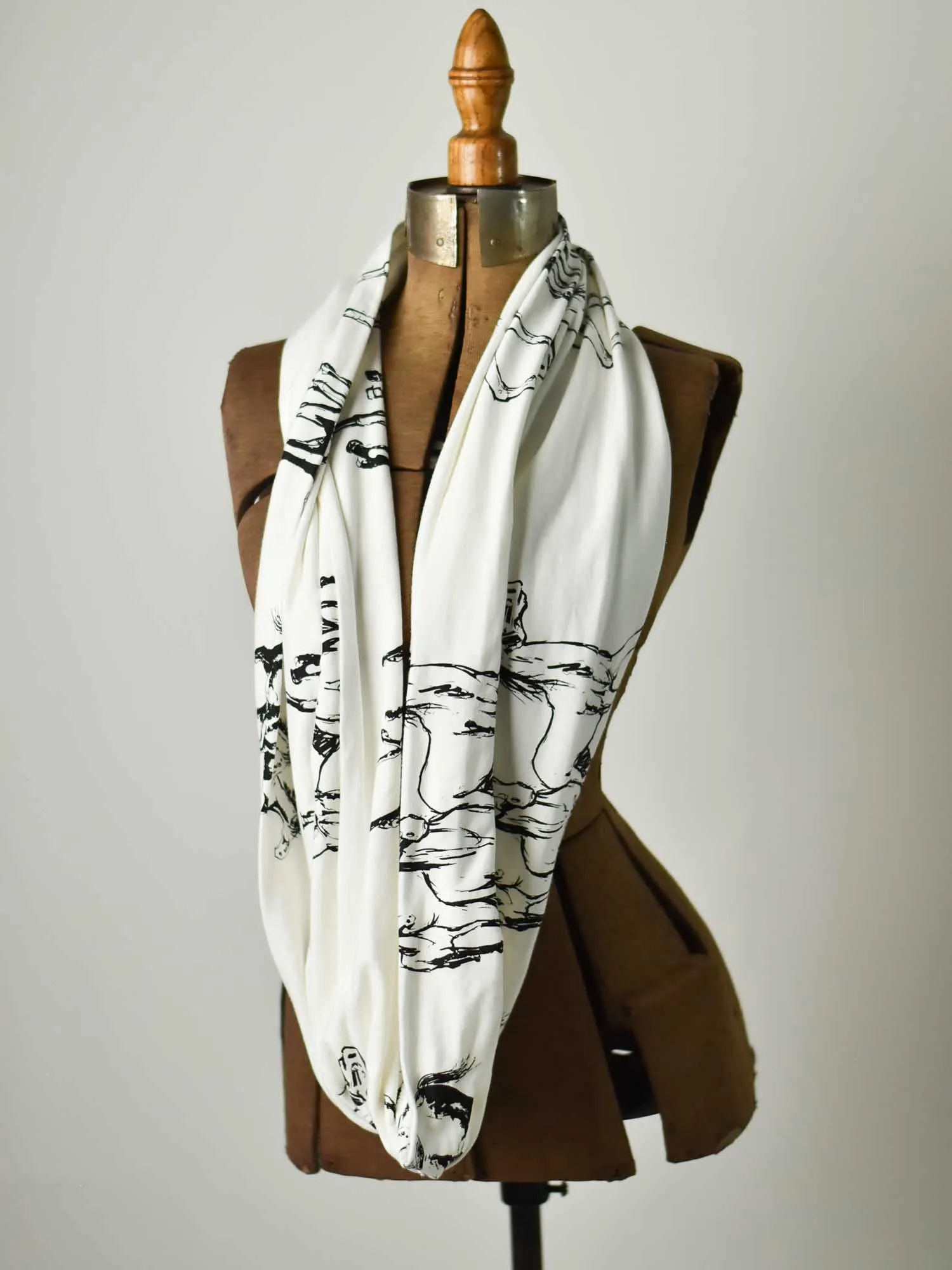 Infinity Scarf - Ivory Horses