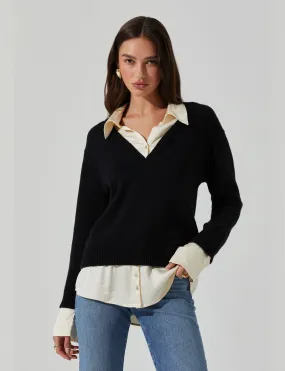 Jianna Layered Sweater, Black/Cream