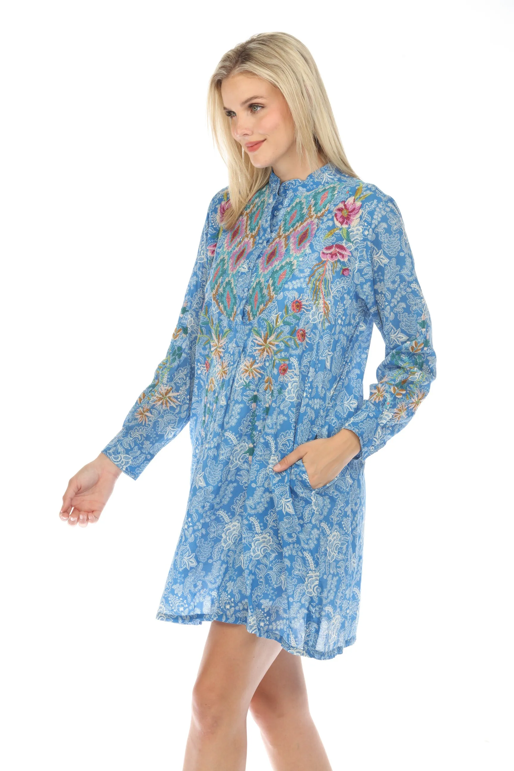 Johnny Was Workshop Gabriella Tuxedo Yoke Shirt Dress Boho Chic W32823-E