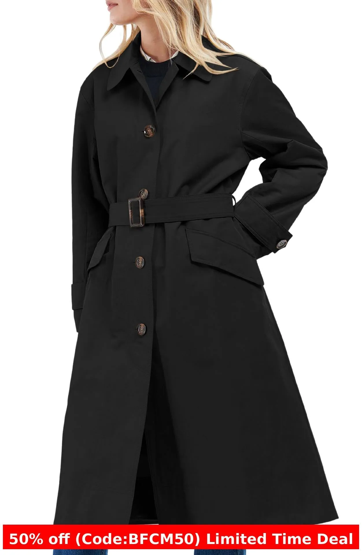 Joskaa winter outfits men Spring Women's Solid Color Lapel Lace-up Single-Breasted Extended Trench Coat British Temperament Overcoat