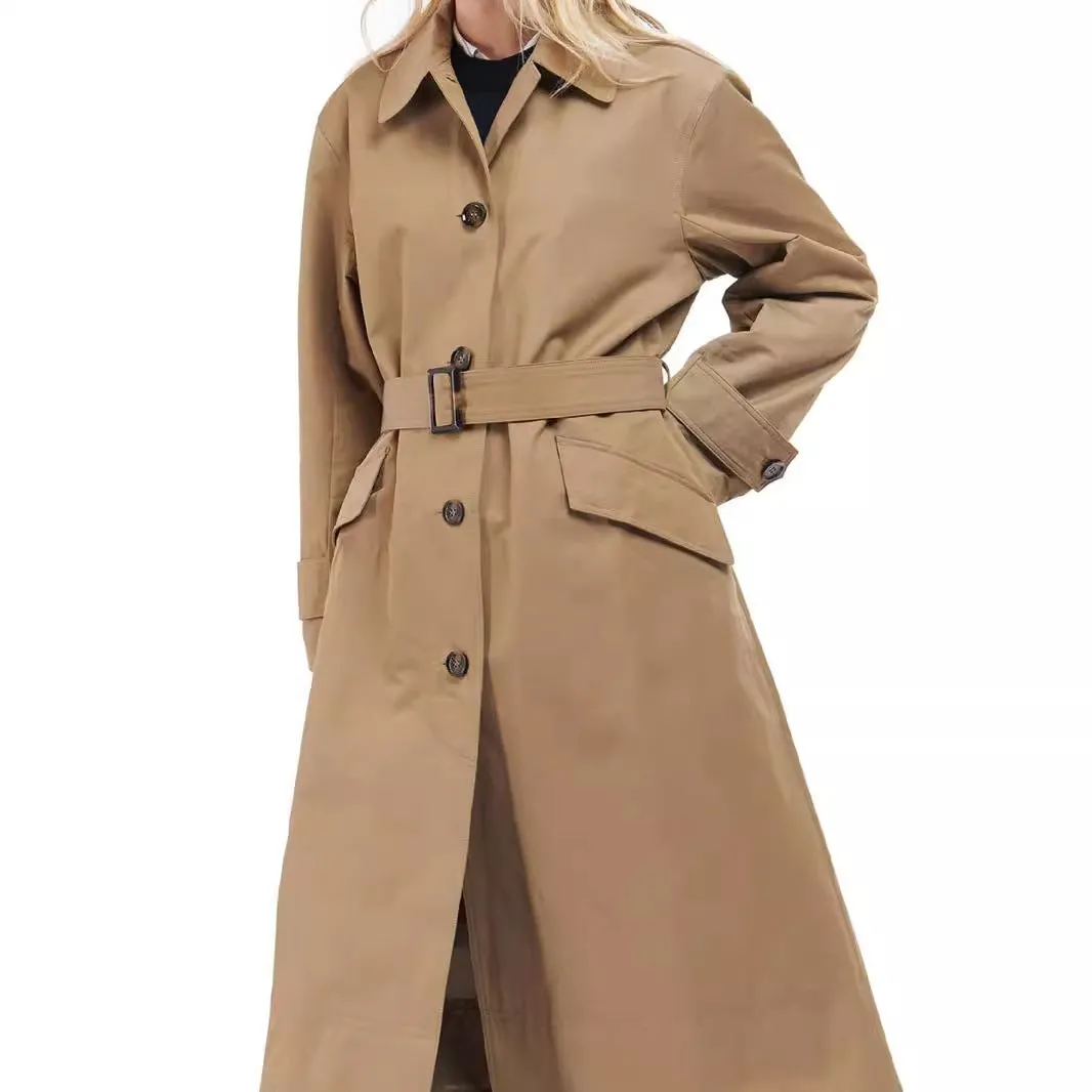 Joskaa winter outfits men Spring Women's Solid Color Lapel Lace-up Single-Breasted Extended Trench Coat British Temperament Overcoat