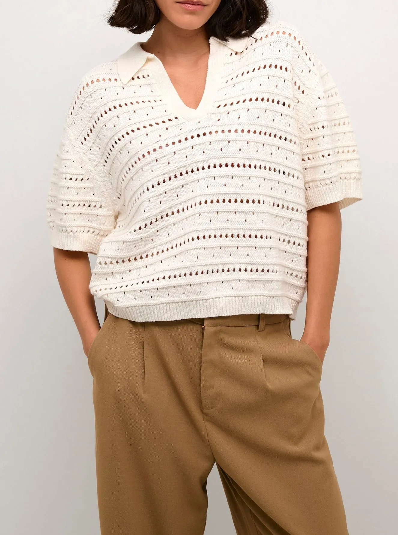 KAJOLIE POLO KNIT PULLOVER | CHALK