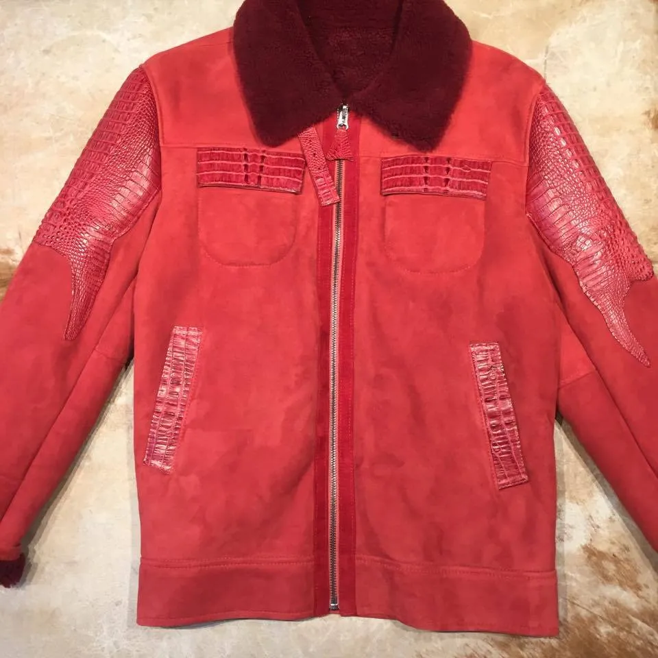 Kashani Candy Red Full Suede/Adult Alligator Shearling