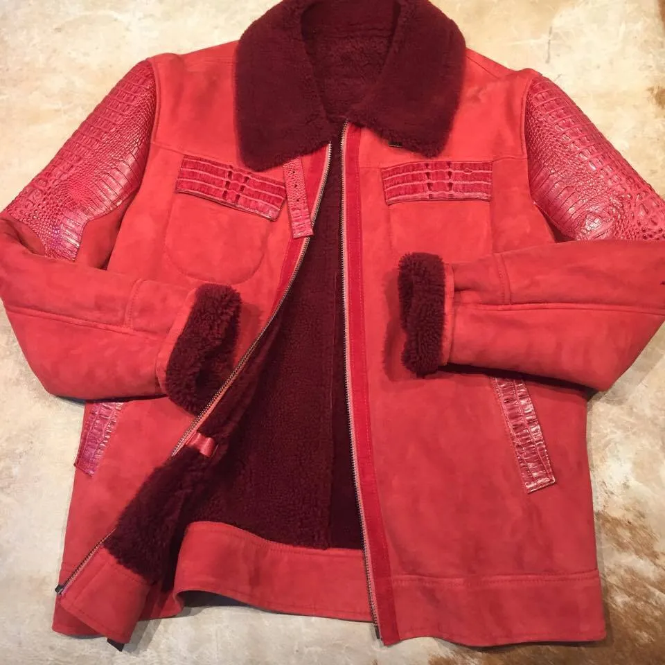 Kashani Candy Red Full Suede/Adult Alligator Shearling