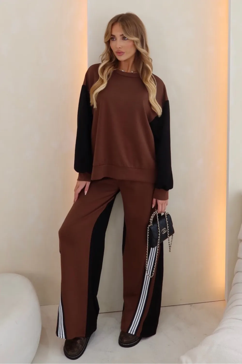 Katie chocolate contrast sweater lounge set