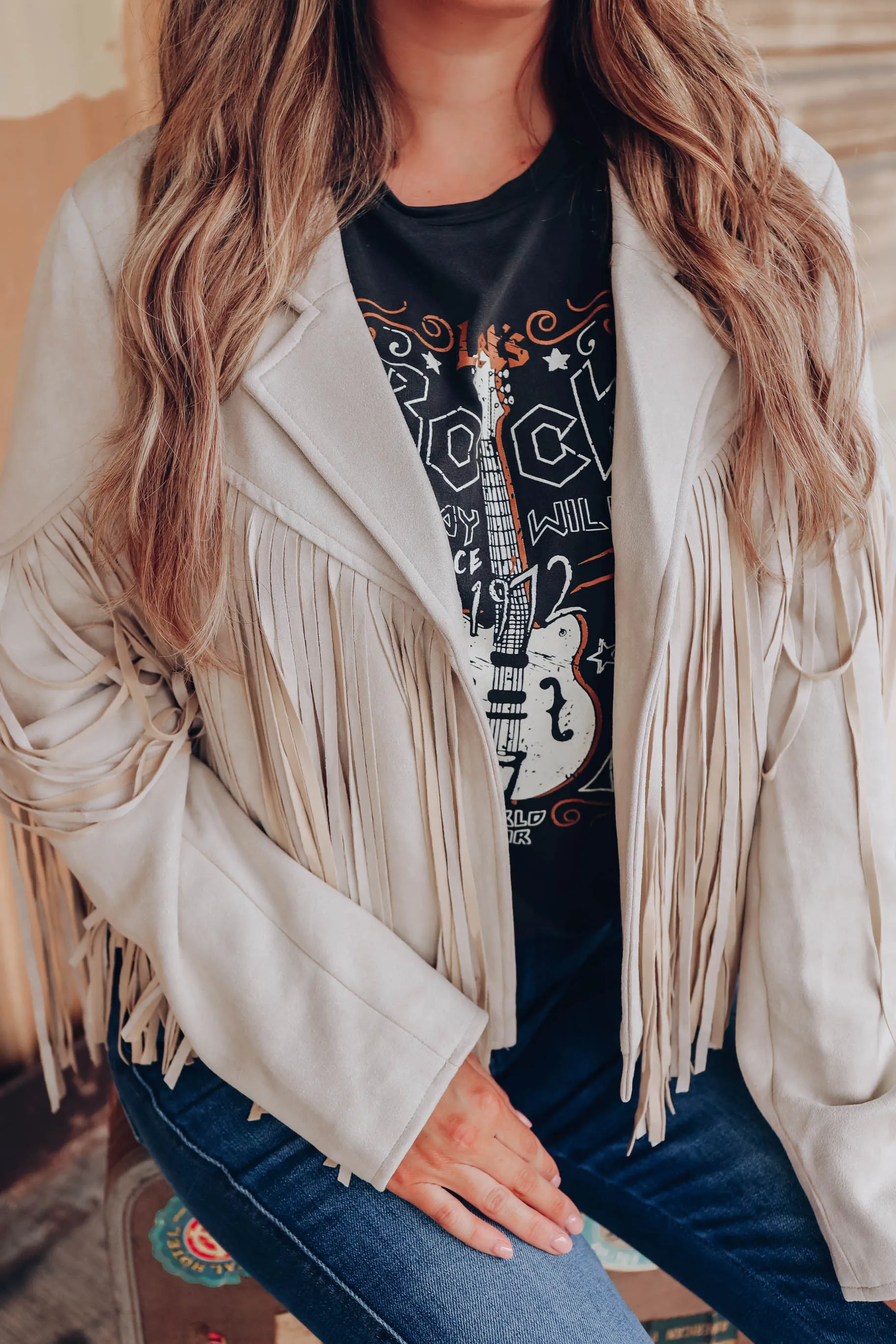 Kayden Faux Suede Fringe Jacket - Taupe