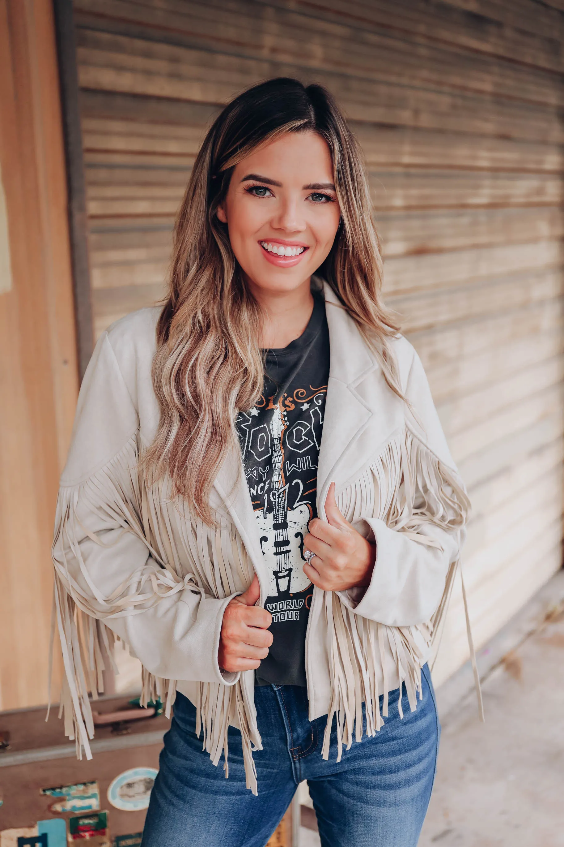 Kayden Faux Suede Fringe Jacket - Taupe