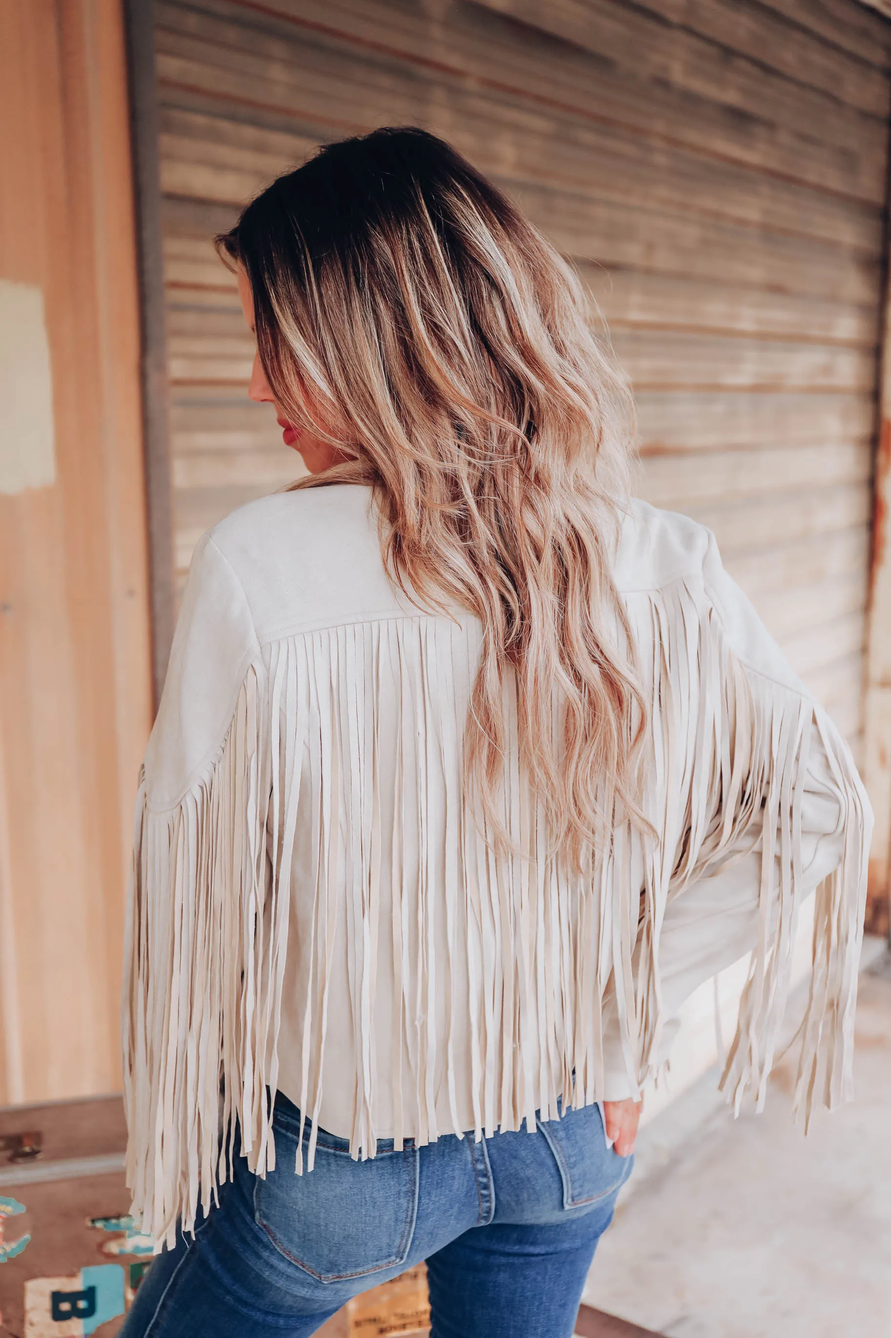 Kayden Faux Suede Fringe Jacket - Taupe