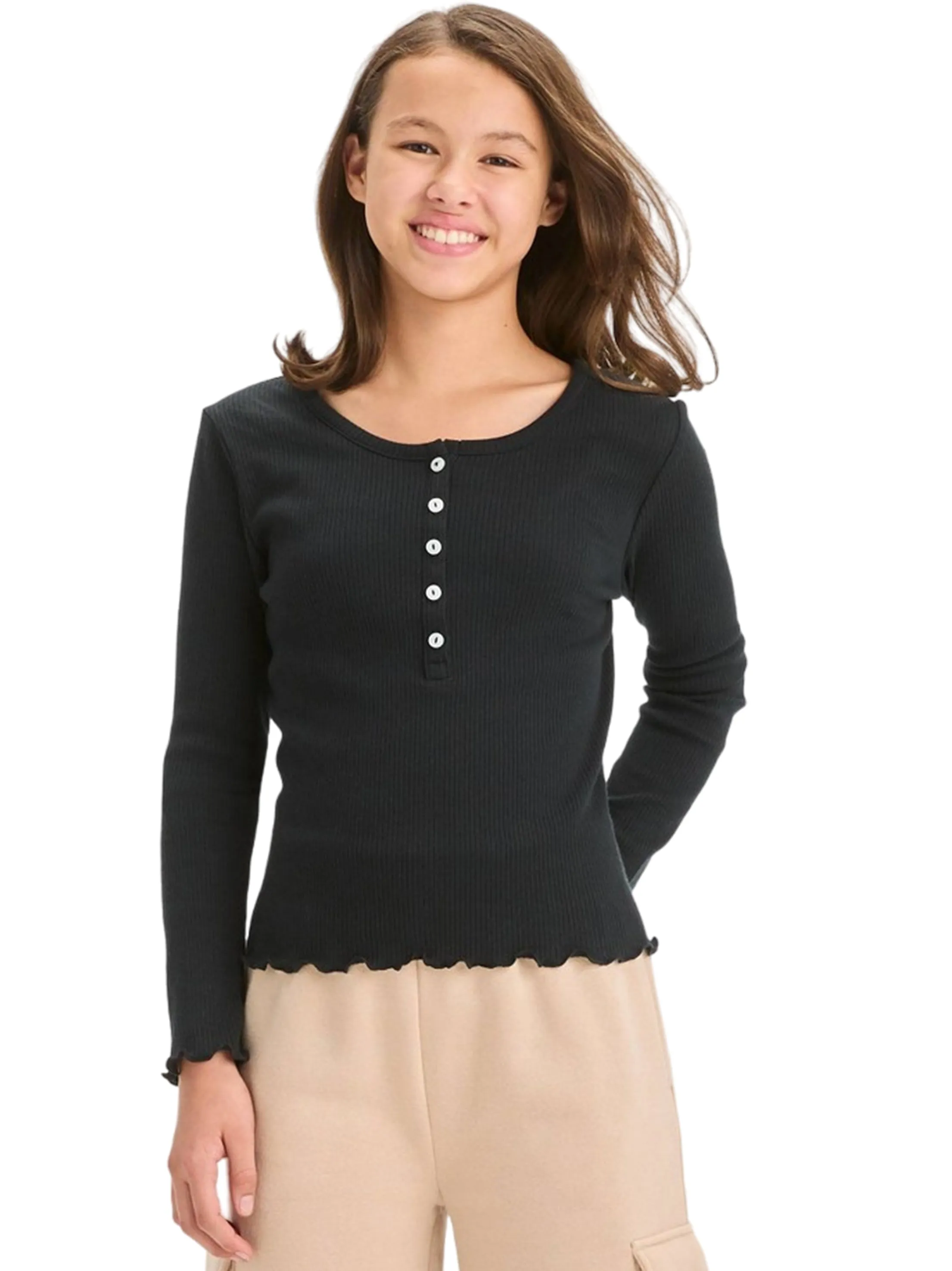 Kids Girl's Ribbed Top,Black